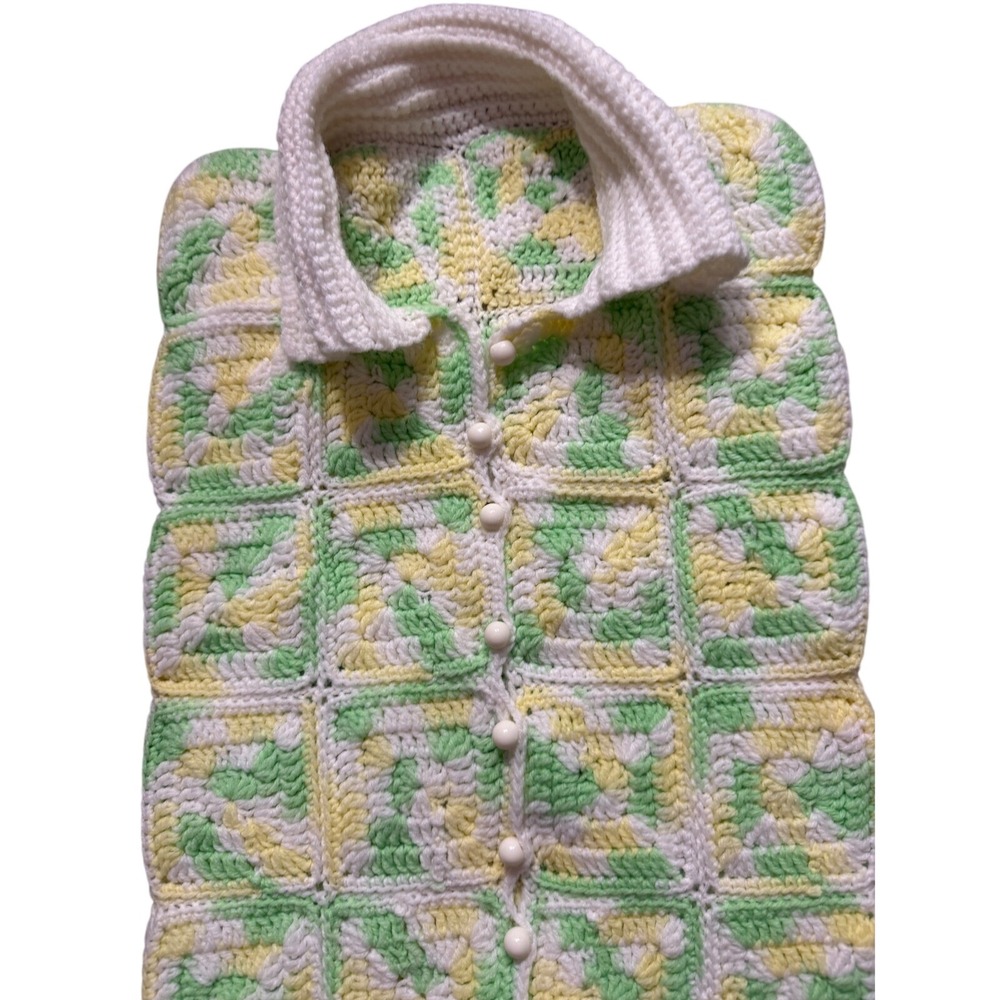 Handmade Crochet Granny Square Doll Sleep Sack Pastel Green Yellow White Button